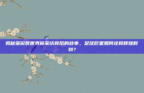 揭秘肇俊哲世界杯采访背后的故事，足球巨星如何诠释辉煌时刻？