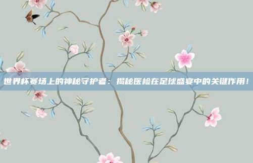 世界杯赛场上的神秘守护者:揭秘医检在足球盛宴中的关键作用!