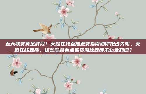 五大联赛黄金时段！英超在线直播观赛指南助你抢占先机。英超在线直播，这些隐藏看点连资深球迷都未必全知道？