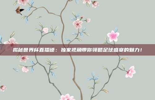 揭秘世界杯直播德：独家视角带你领略足球盛宴的魅力！