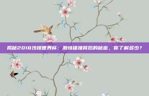 揭秘2018沙排世界杯：激情碰撞背后的秘密，你了解多少？