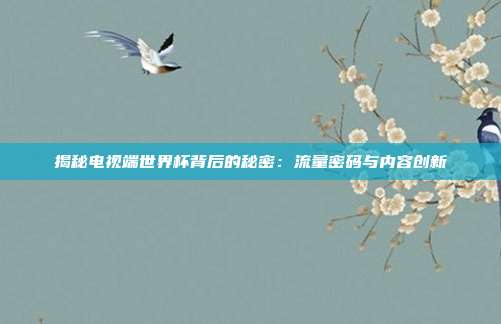 揭秘电视端世界杯背后的秘密：流量密码与内容创新