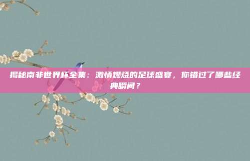 揭秘南非世界杯全集：激情燃烧的足球盛宴，你错过了哪些经典瞬间？