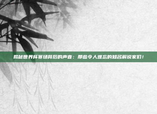 揭秘世界杯赛场背后的声音：那些令人难忘的知名解说家们！