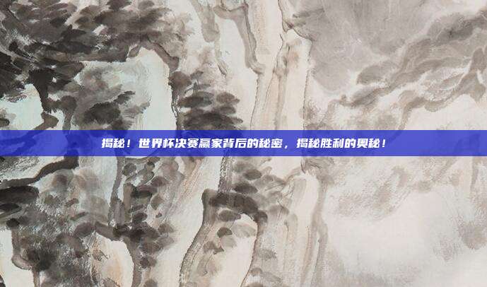 揭秘！世界杯决赛赢家背后的秘密，揭秘胜利的奥秘！