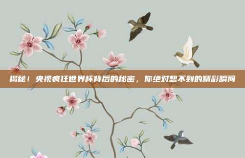 揭秘！央视疯狂世界杯背后的秘密，你绝对想不到的精彩瞬间