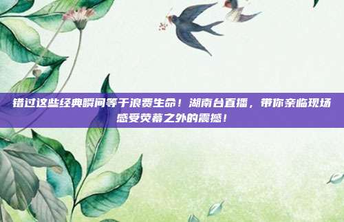 错过这些经典瞬间等于浪费生命！湖南台直播，带你亲临现场感受荧幕之外的震撼！