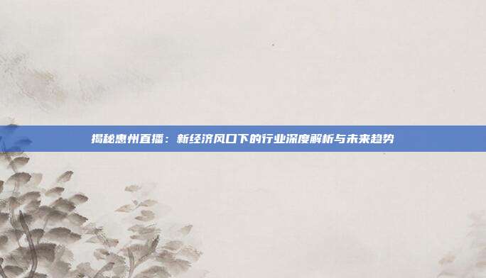 揭秘惠州直播：新经济风口下的行业深度解析与未来趋势