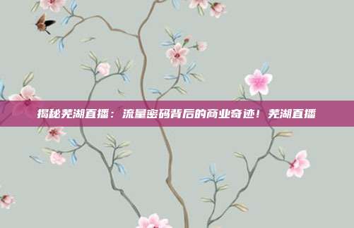 揭秘芜湖直播：流量密码背后的商业奇迹！芜湖直播