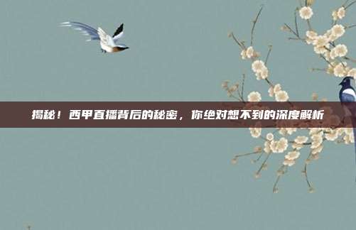 揭秘！西甲直播背后的秘密，你绝对想不到的深度解析