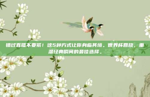 错过直播不要紧！这5种方式让你身临其境。世界杯回放，重温经典瞬间的最佳选择。