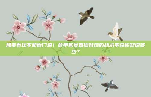 熬夜看球不如看门道！意甲联赛直播背后的战术革命你知道多少？