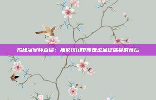 揭秘冠军杯直播:独家视角带你走进足球盛宴的幕后