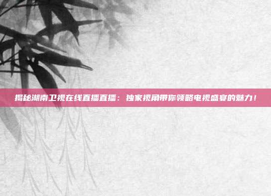 揭秘湖南卫视在线直播直播：独家视角带你领略电视盛宴的魅力！