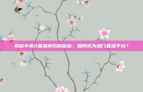 揭秘中央2直播背后的秘密:如何成为热门直播平台?