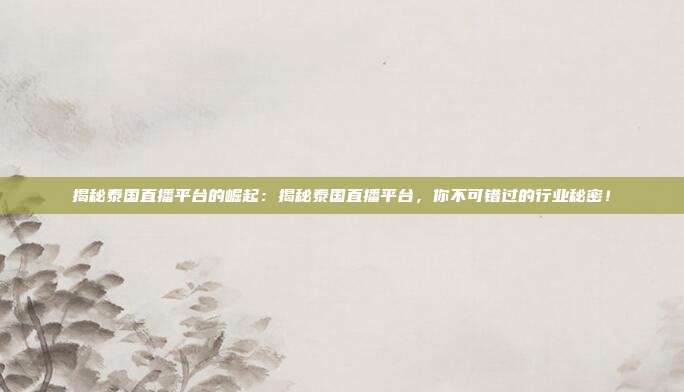 揭秘泰国直播平台的崛起：揭秘泰国直播平台，你不可错过的行业秘密！