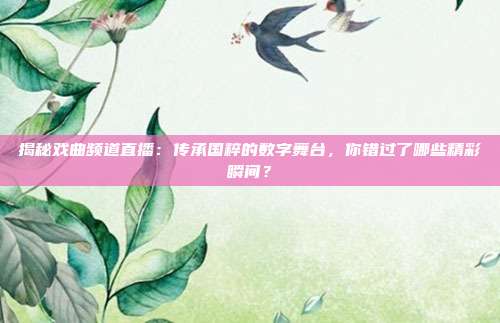 揭秘戏曲频道直播：传承国粹的数字舞台，你错过了哪些精彩瞬间？
