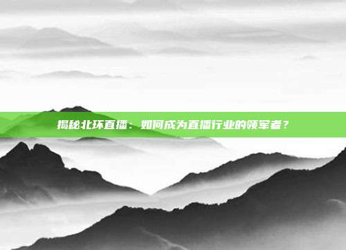 揭秘北环直播：如何成为直播行业的领军者？
