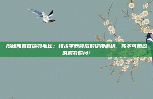 揭秘体育直播羽毛球：技术革新背后的深度解析，你不可错过的精彩瞬间！