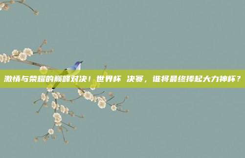 激情与荣耀的巅峰对决！世界杯 决赛，谁将最终捧起大力神杯？