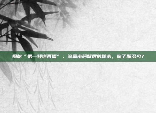 揭秘“第一频道直播”：流量密码背后的秘密，你了解多少？