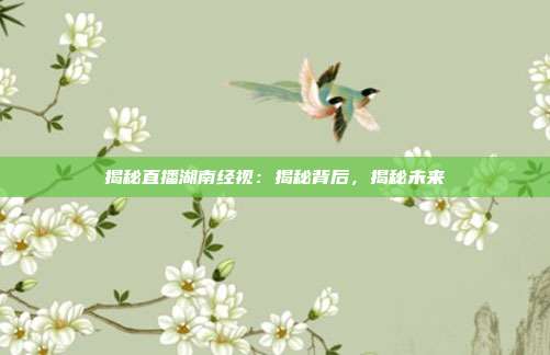 揭秘直播湖南经视:揭秘背后,揭秘未来