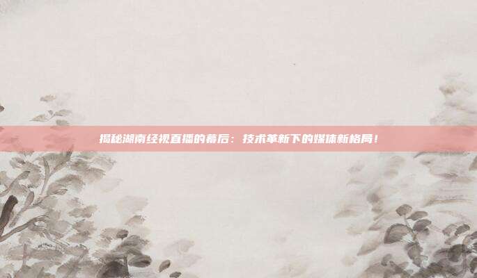 揭秘湖南经视直播的幕后：技术革新下的媒体新格局！