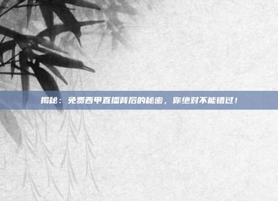 揭秘:免费西甲直播背后的秘密,你绝对不能错过!
