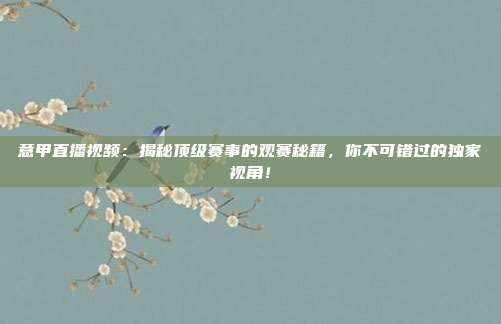 意甲直播视频：揭秘顶级赛事的观赛秘籍，你不可错过的独家视角！