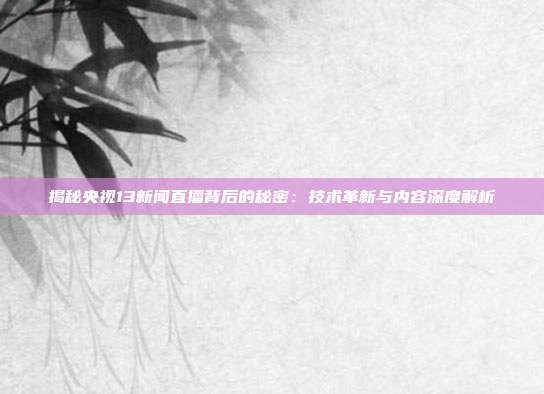 揭秘央视13新闻直播背后的秘密:技术革新与内容深度解析
