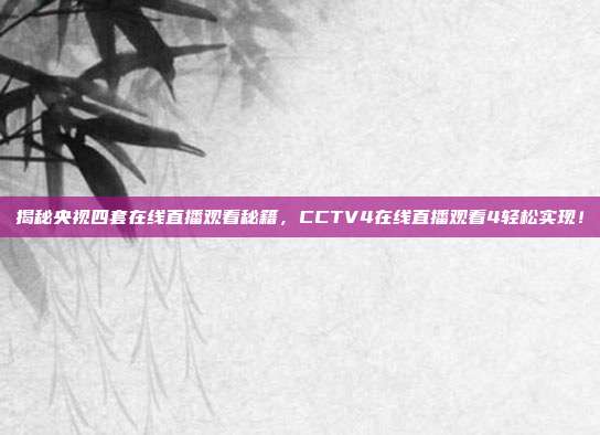 揭秘央视四套在线直播观看秘籍,CCTV4在线直播观看4轻松实现!