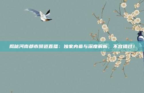 揭秘河南都市频道直播：独家内幕与深度解析，不容错过！