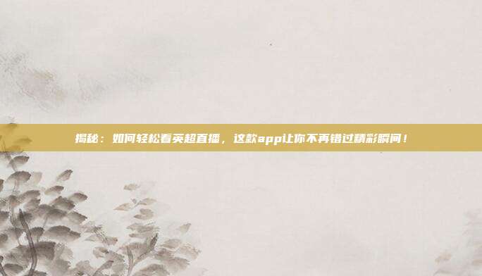 揭秘:如何轻松看英超直播,这款app让你不再错过精彩瞬间!