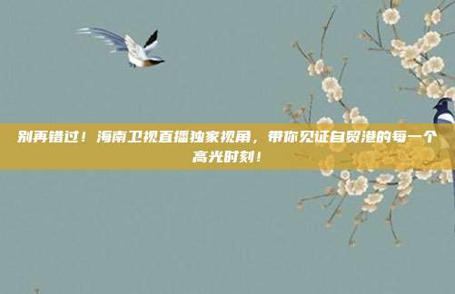 别再错过！海南卫视直播独家视角，带你见证自贸港的每一个高光时刻！