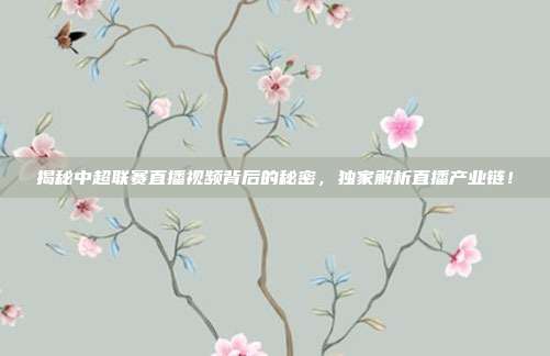 揭秘中超联赛直播视频背后的秘密，独家解析直播产业链！