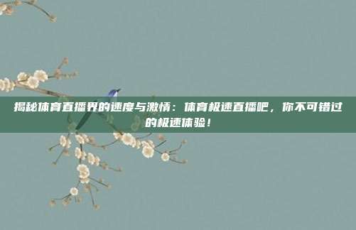 揭秘体育直播界的速度与激情：体育极速直播吧，你不可错过的极速体验！