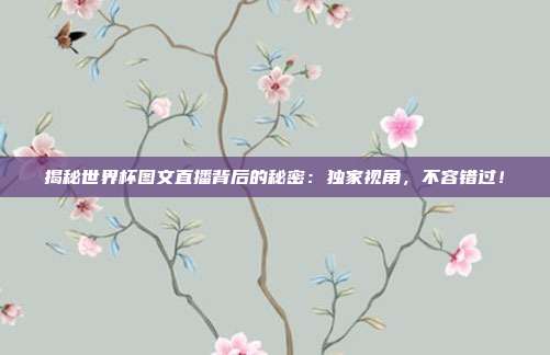 揭秘世界杯图文直播背后的秘密:独家视角,不容错过!