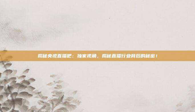 揭秘央视直播吧：独家视角，揭秘直播行业背后的秘密！