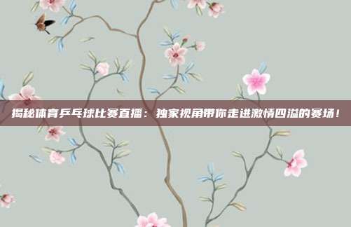 揭秘体育乒乓球比赛直播:独家视角带你走进激情四溢的赛场!