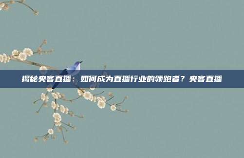 揭秘央客直播：如何成为直播行业的领跑者？央客直播