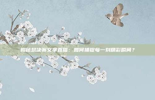 揭秘总决赛文字直播:如何捕捉每一刻精彩瞬间?
