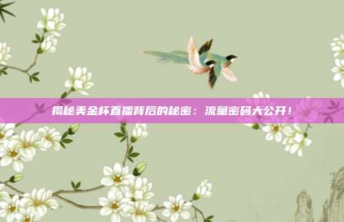 揭秘美金杯直播背后的秘密:流量密码大公开!
