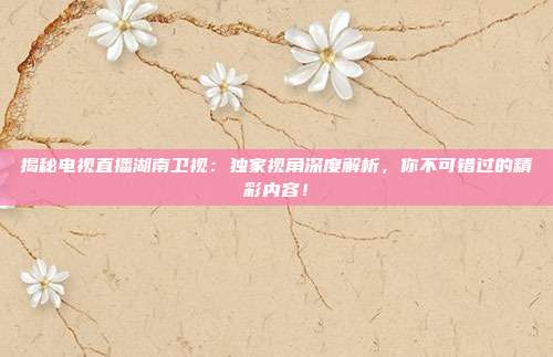 揭秘电视直播湖南卫视:独家视角深度解析,你不可错过的精彩内容!
