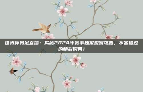 世界杯男足直播：揭秘2024年赛事独家观赛攻略，不容错过的精彩瞬间！