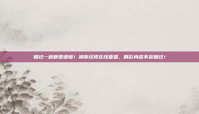 错过一秒都是遗憾！湖南经视在线直播，精彩内容不容错过！