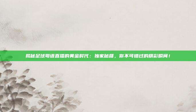 揭秘足球粤语直播的黄金时代：独家秘籍，你不可错过的精彩瞬间！
