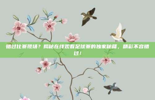 错过比赛现场？揭秘在线观看足球赛的独家秘籍，精彩不容错过！