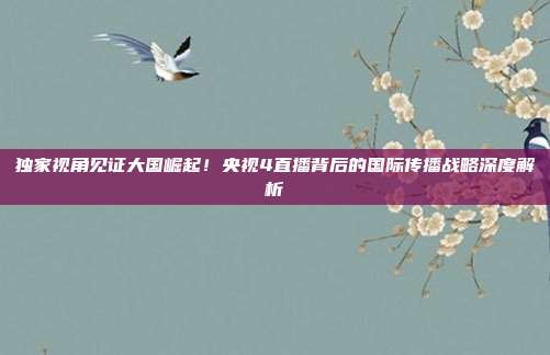 独家视角见证大国崛起！央视4直播背后的国际传播战略深度解析