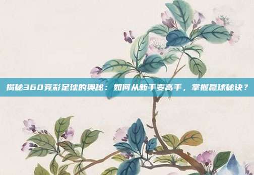 揭秘360竞彩足球的奥秘：如何从新手变高手，掌握赢球秘诀？