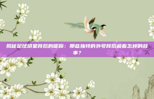 揭秘足球明星背后的昵称：那些独特的外号背后藏着怎样的故事？